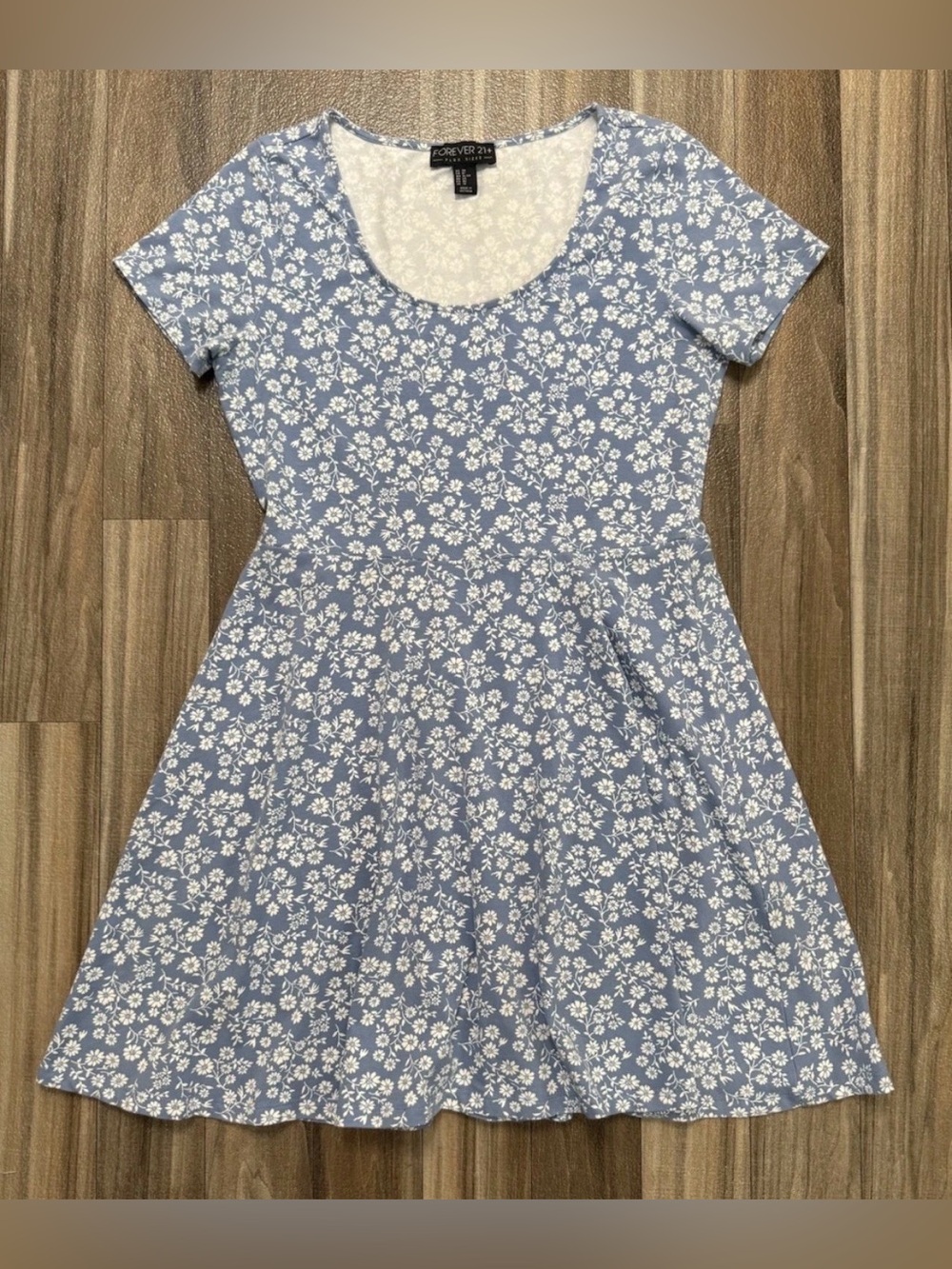 Plus Size Forever 21 Blue Floral Fit Flare Short Sleeve Dress Sz OX Cottagecore